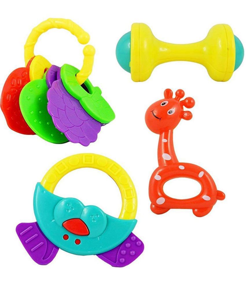 Rattle Toys for Kids, Set of 4 Pcs - Colourful Lovely Attractive Rattles and Teether for Babies, Toddlers, Infants & Children Rattles Rattle Toys for Infants