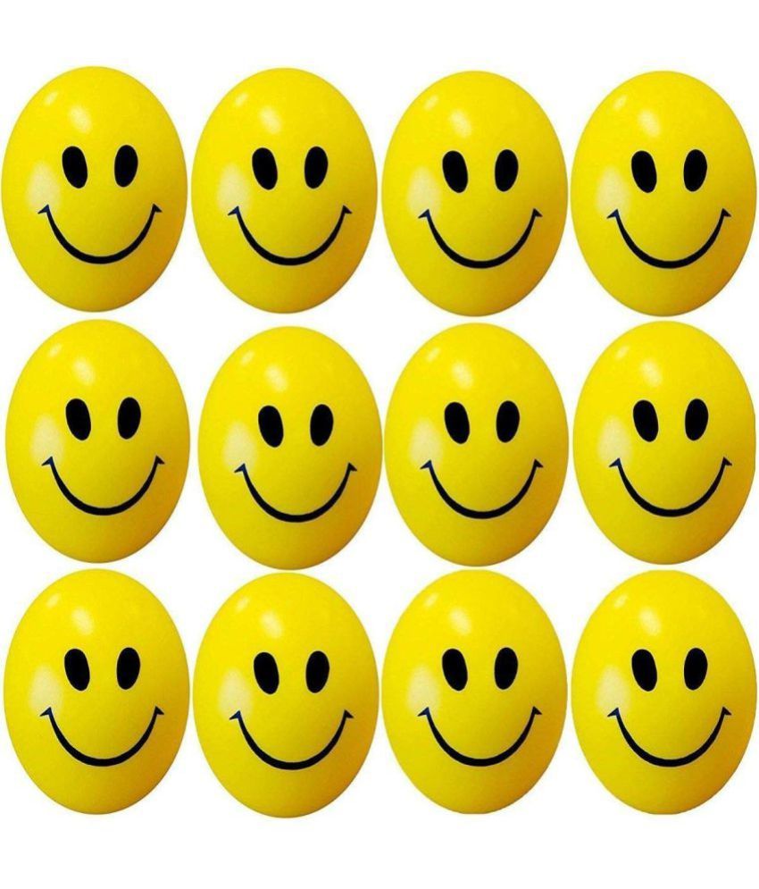 SHB Happy Smiley Face Balls Pack of 12 Smile Squeeze Ball (Yellow ...