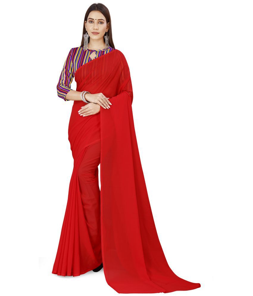     			Anand Sarees - Red Georgette Saree With Blouse Piece ( Pack of 1 )