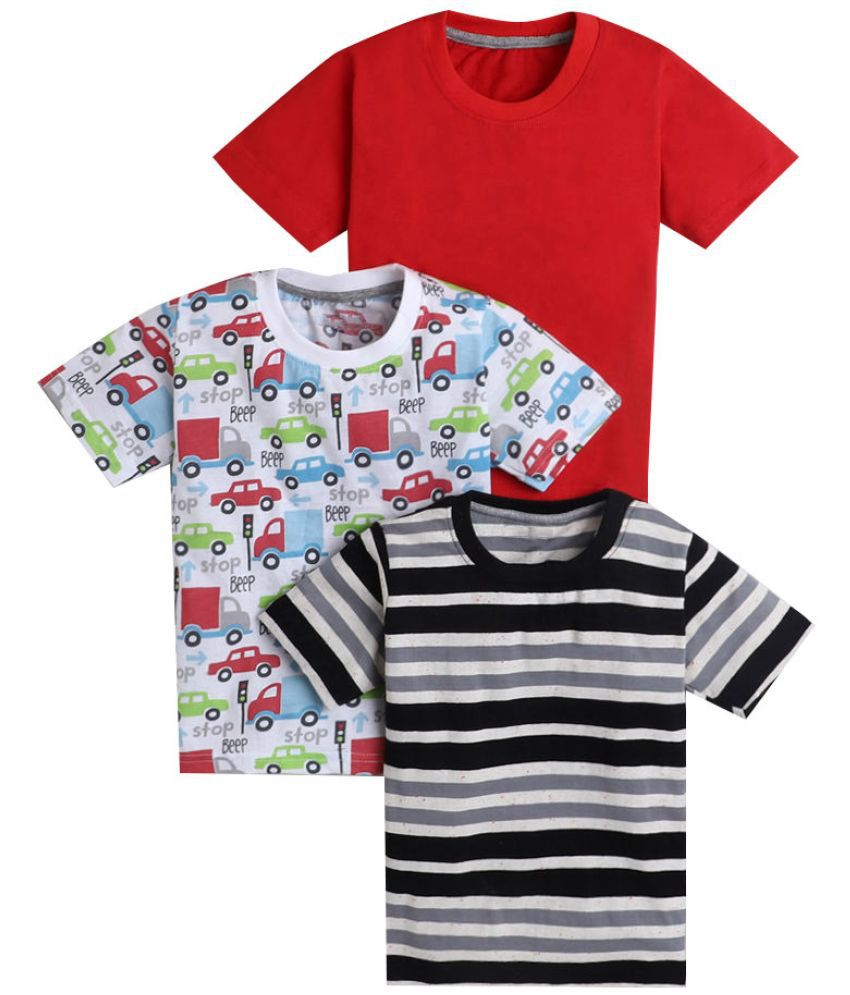 Hopscotch Boys Cotton Blend Short Sleeves Printed Pack Of 3 Tees in Multi Color For Ages 7-8 Years (RKD-3836724)