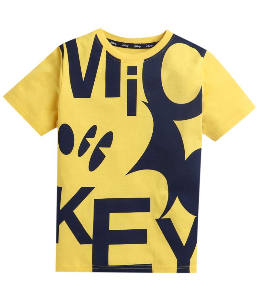 Hopscotch Boys Cotton Disney Mickey Mouse Printed Tees in Yellow Color For Ages 7-8 Years (KNS-3777897)
