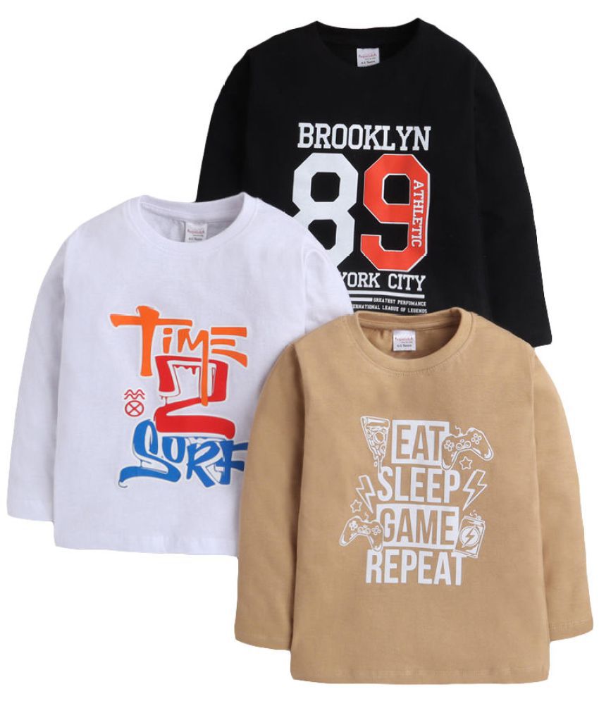 Hopscotch Boys Cotton Full Sleeves Text Printed Pack Of 3 T-Shirt in Multi Color For Ages 9-10 Years (URD-3891946)