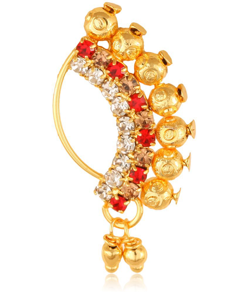     			Vighnaharta Gold Plated with Peals Alloy and CZ stone Non Piercing Maharashtrian Nath Nathiya./ Nose Pin for women  {VFJ1091NTH-Press }