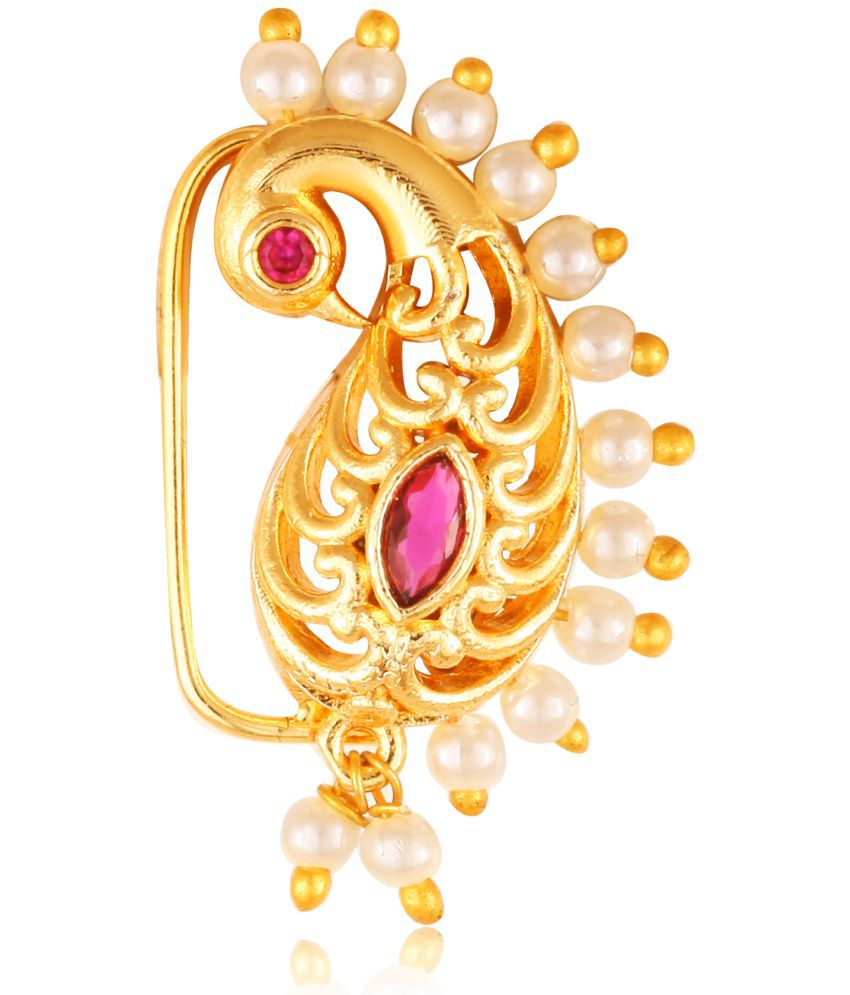     			Vighnaharta Gold Plated with Peals Alloy and CZ stone Non Piercing Maharashtrian Nath Nathiya./ Nose Pin for women  {VFJ1111NTH-Press }
