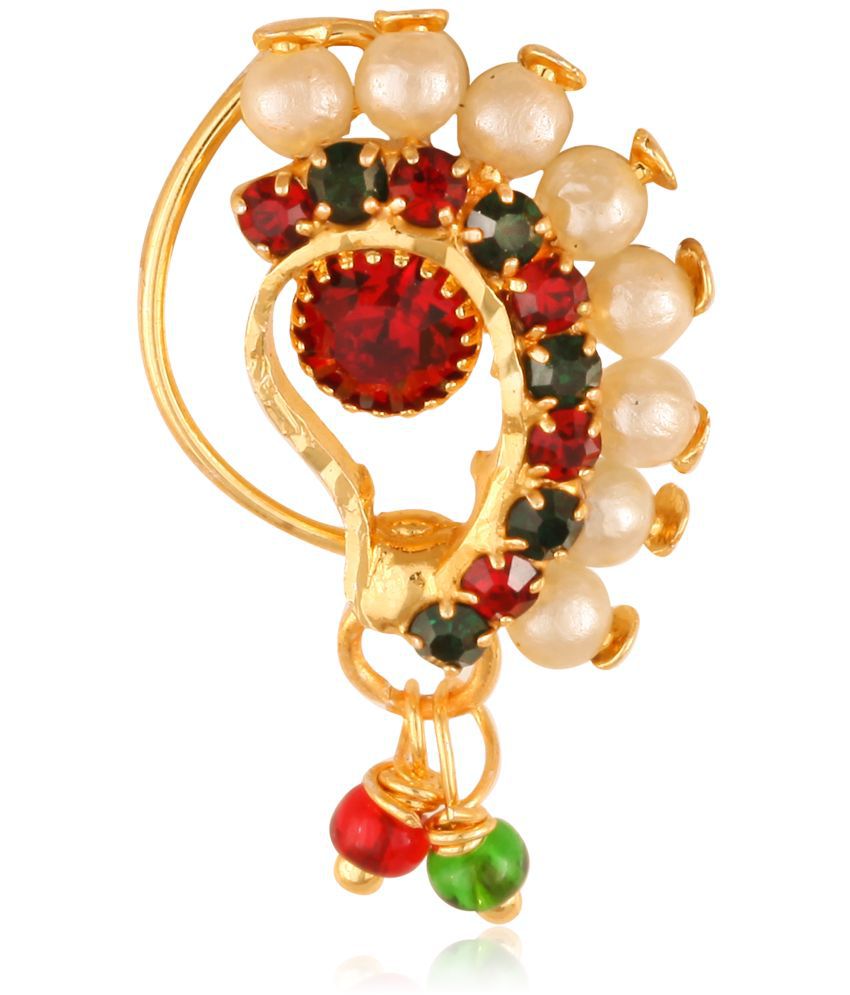     			Vighnaharta Gold Plated with Peals Alloy and CZ stone Non Piercing Maharashtrian Nath Nathiya./ Nose Pin for women  {VFJ1098NTH-Press }