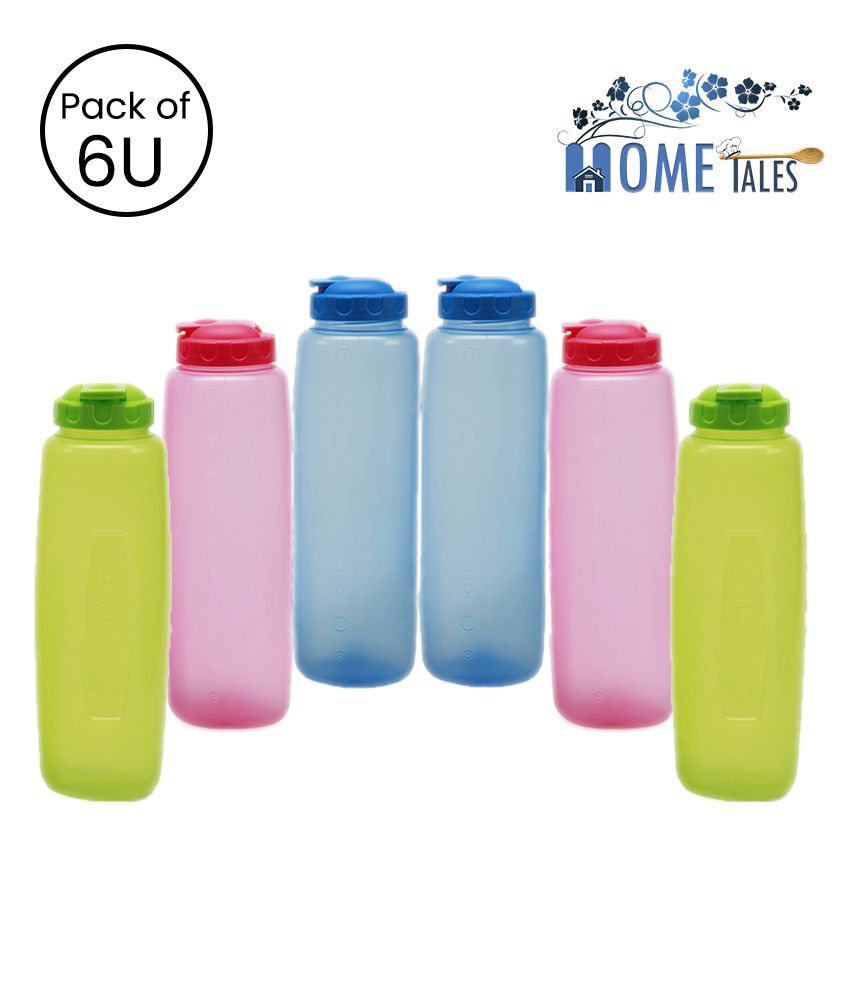 HOMETALES Fliptop Fridge Bottle, Pack of 6 (1 Litre Each), Multi Color
