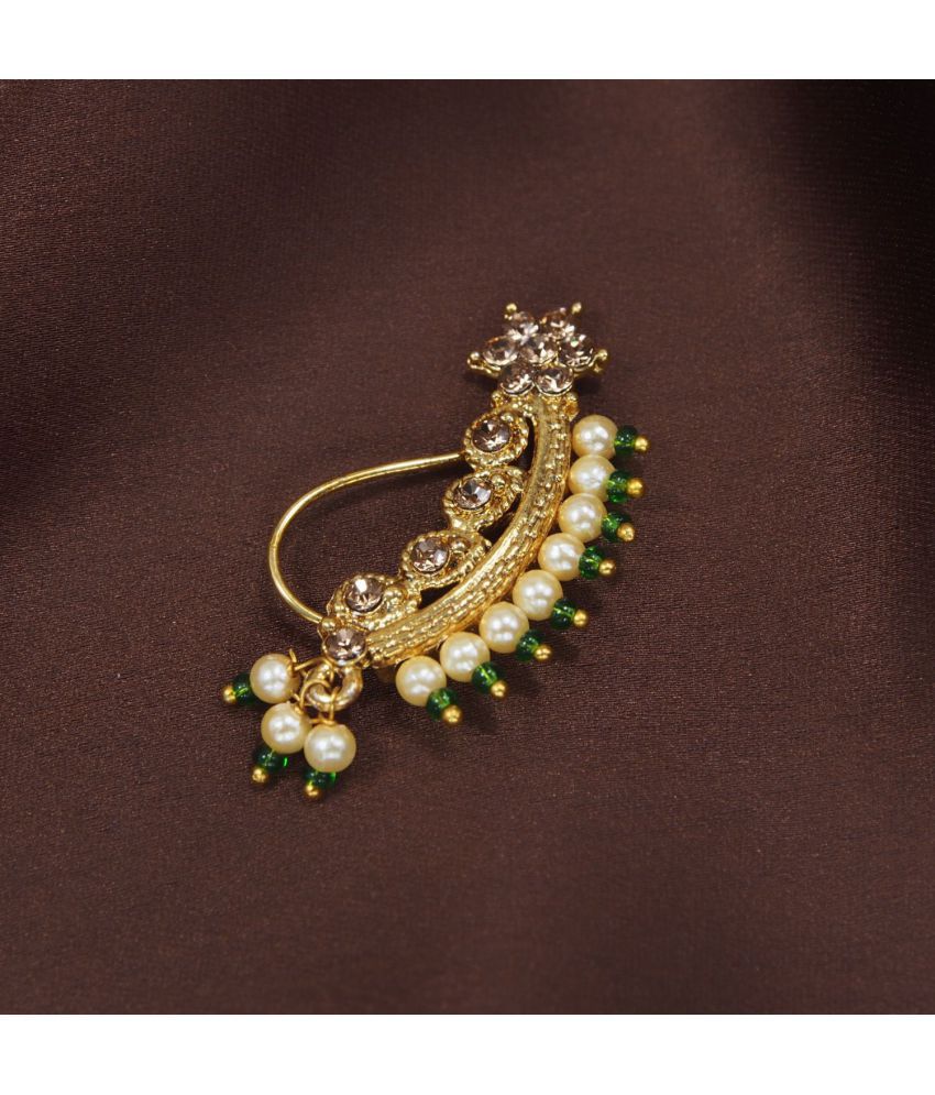     			I Jewels 18k Gold Plated Traditional Ethnic Bridal Nose Ring/Nath with Pearl Stone (NL45G)