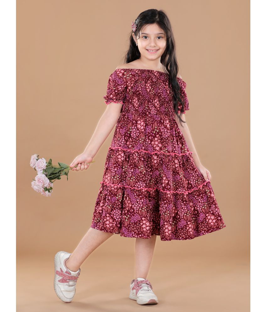     			StyleStone - Rayon Maroon Girls Frock ( Pack of 1 )