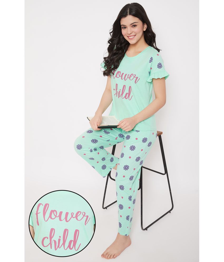     			Clovia 100% Cotton Nightsuit Sets - Green