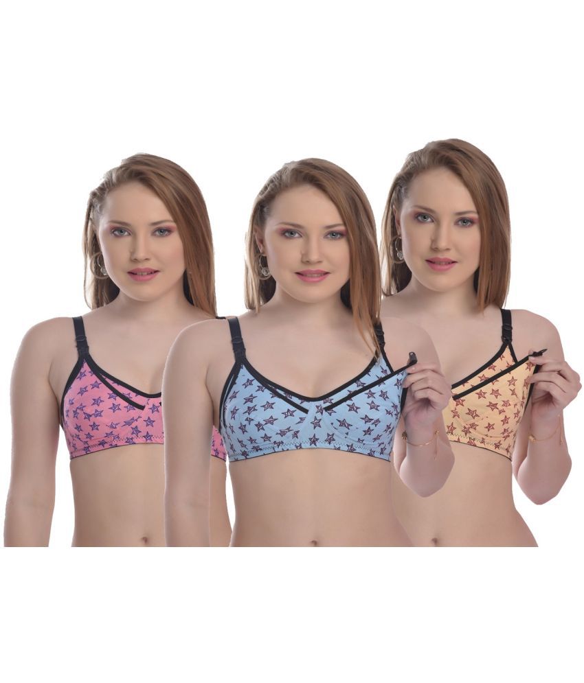     			Desiprime - Cotton Blend Printed Multicolor Women's Non Padded Regular Back ( Pack of 3 )