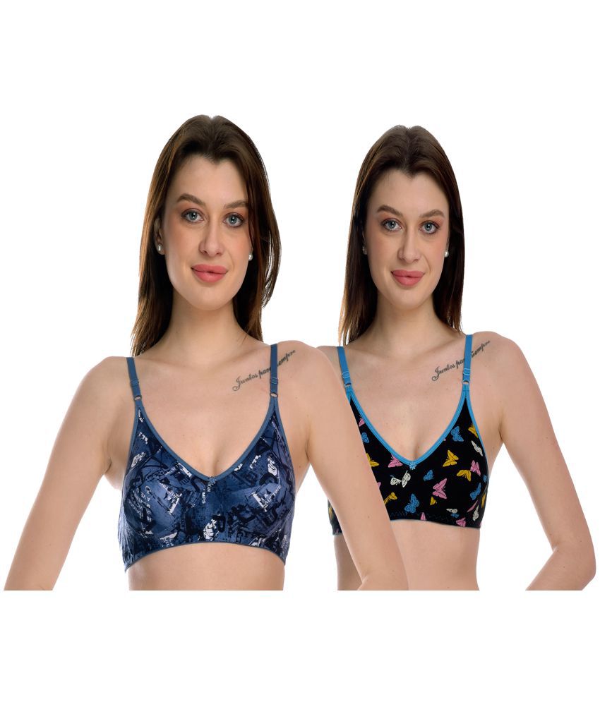     			Elina - 100% Cotton Printed Multicolor Women's Non Padded Regular Back ( Pack of 2 )