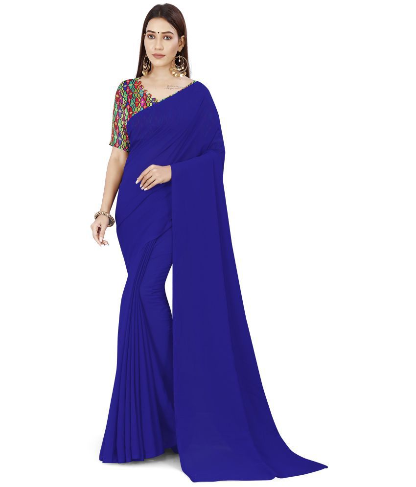     			Anand Sarees - Blue Georgette Saree With Blouse Piece ( Pack of 1 )