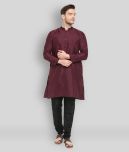 Hangup - Maroon Silk Regular Fit Men's Kurta Pyjama Set ( Pack of 1 )