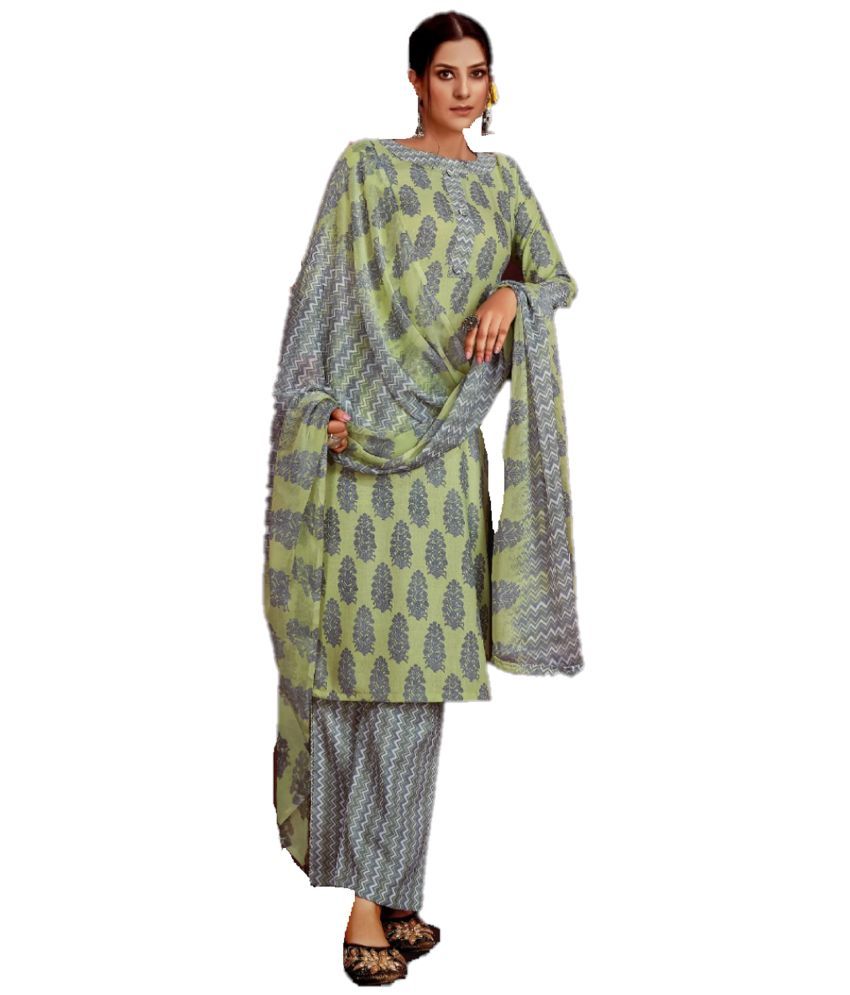     			BBQSTYLE Green Cotton Unstitched Dress Material - Single