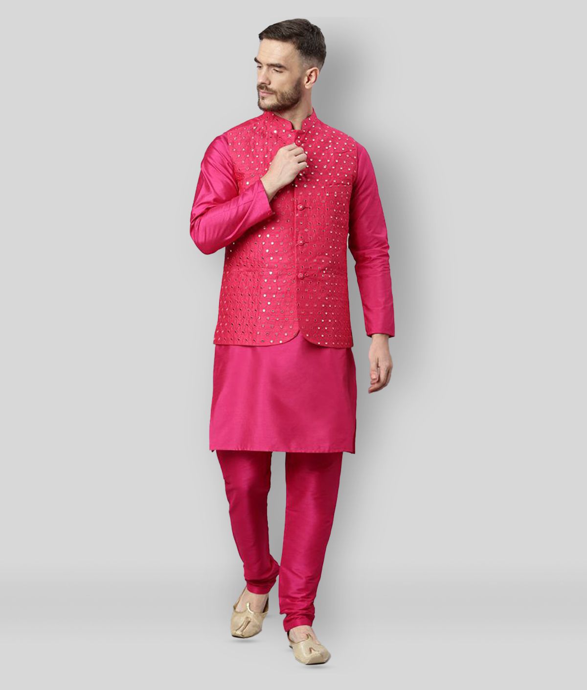     			Hangup - Pink Polyester Regular Fit Men's Kurta Pyjama Set ( Pack of 1 )