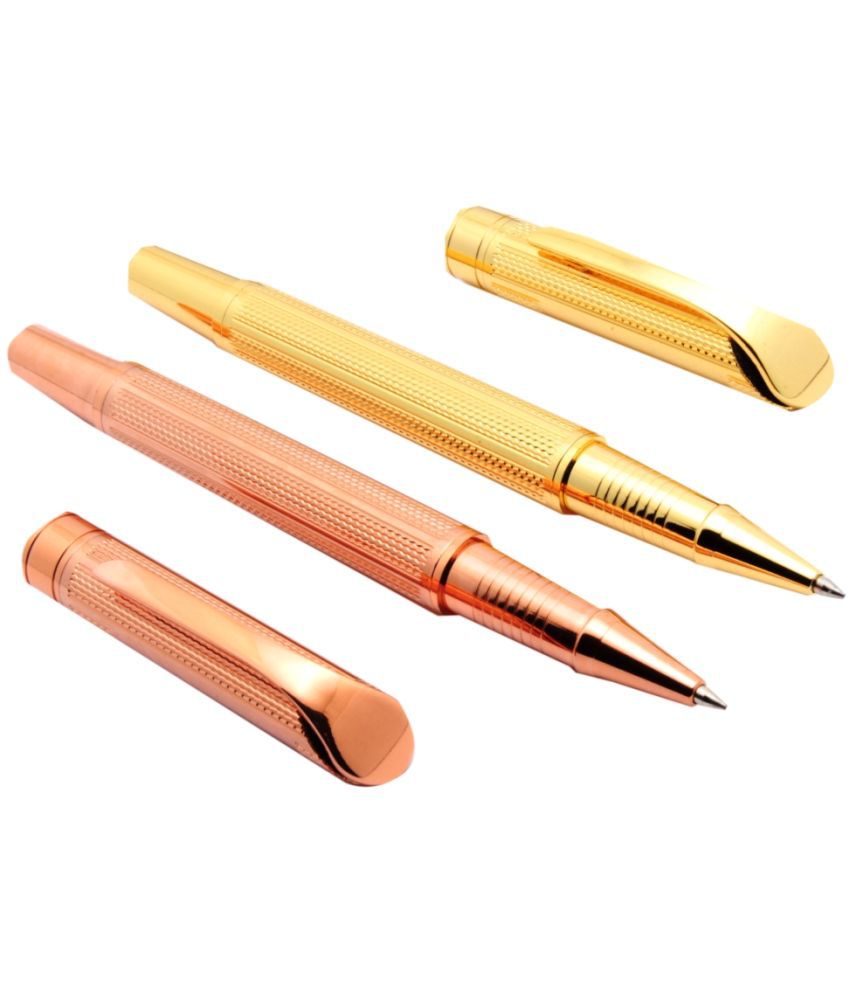     			Set Of 2 - Studio Rose Gold & Full Gold Plated Roller ball Pens With Blue Refill New