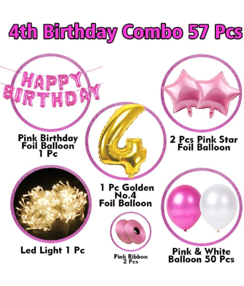 Blooms Mall 4th Birthday Decoration Items For Girls With Fairy Light