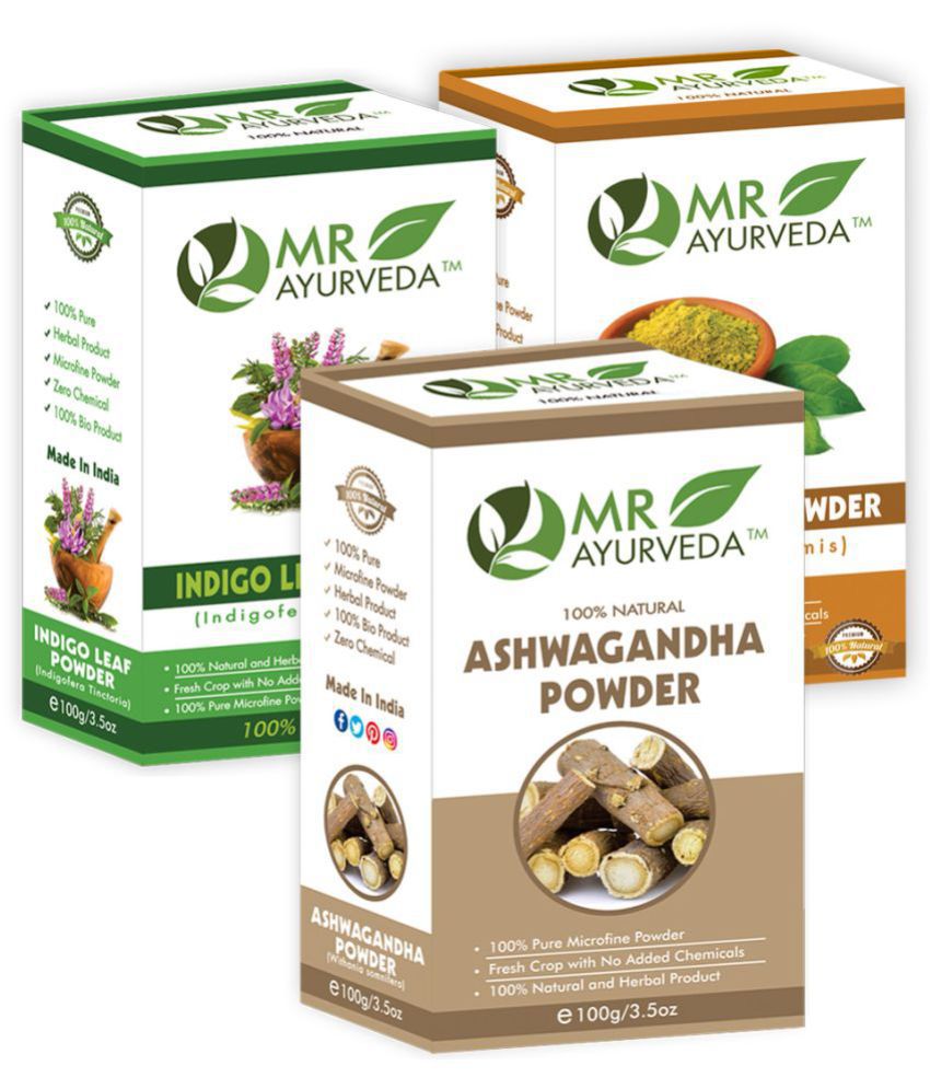     			MR Ayurveda Ashwagandha Powder, Indigo Powder & Henna Powder Hair Scalp Treatment 300 g Pack of 3