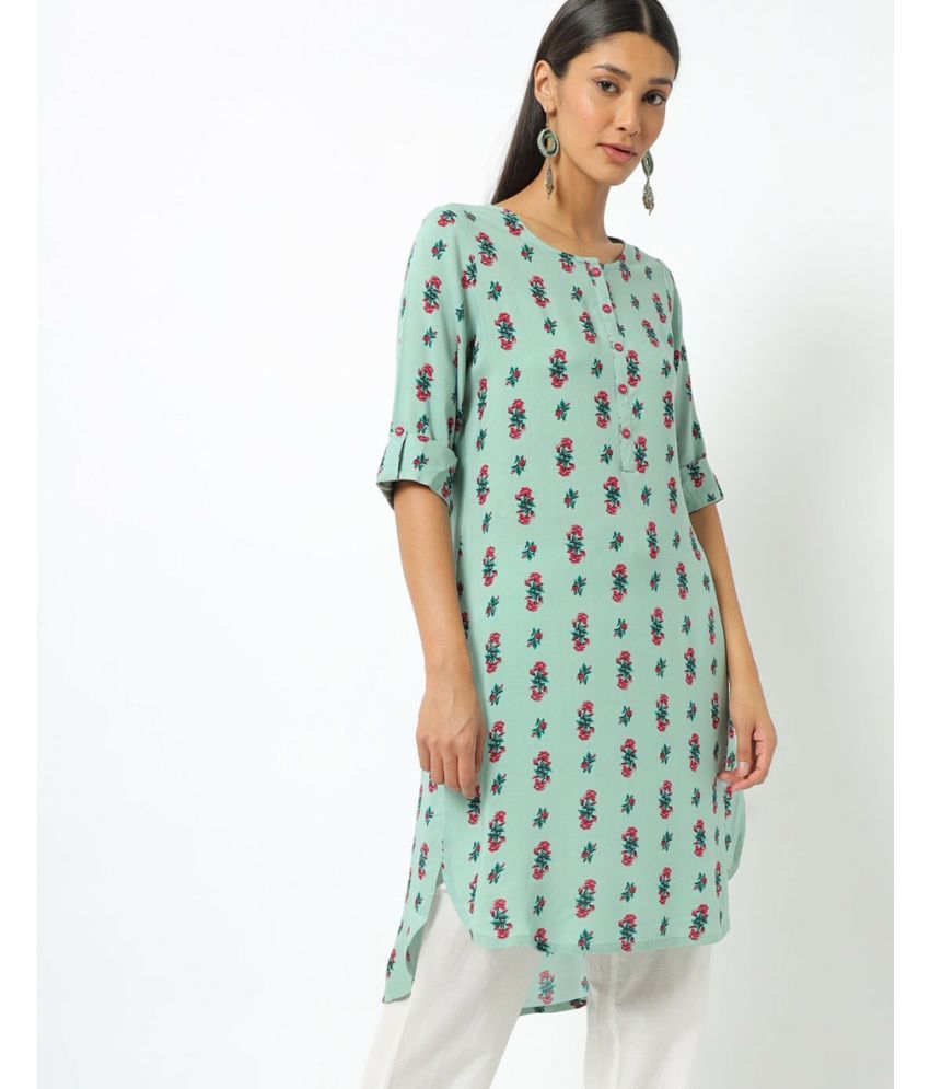     			Greyshade - Asymmetrical Rayon Green Women's Kurti ( Pack of 1 )