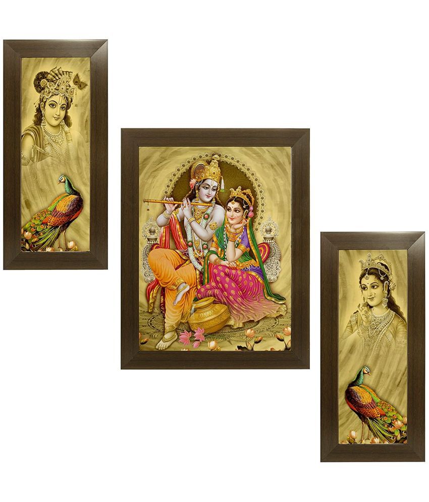     			Indianara Set of 3 Radha Krishna Wood Painting With Frame