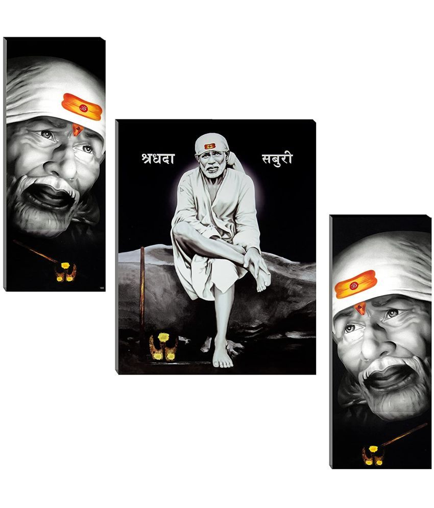     			Indianara Sai Baba Wood Painting Without Frame Set of 3