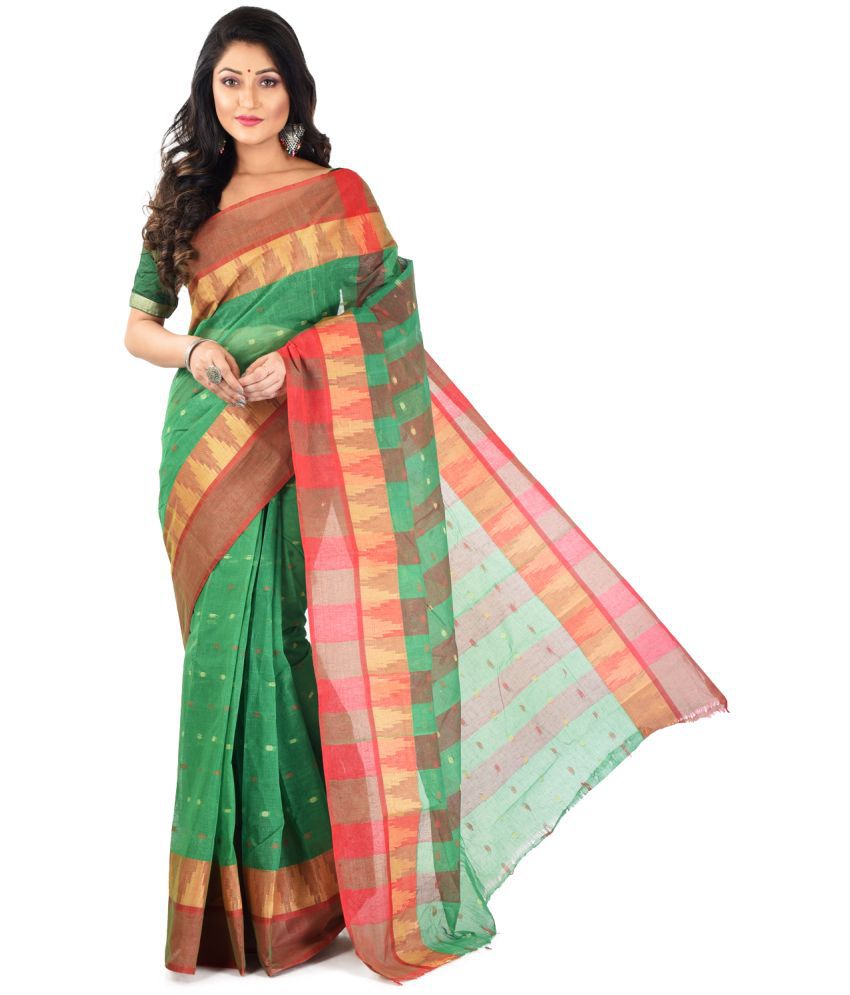     			Roy Enterprises Creation - Green Bengal cotton Saree Without Blouse Piece ( Pack of 1 )