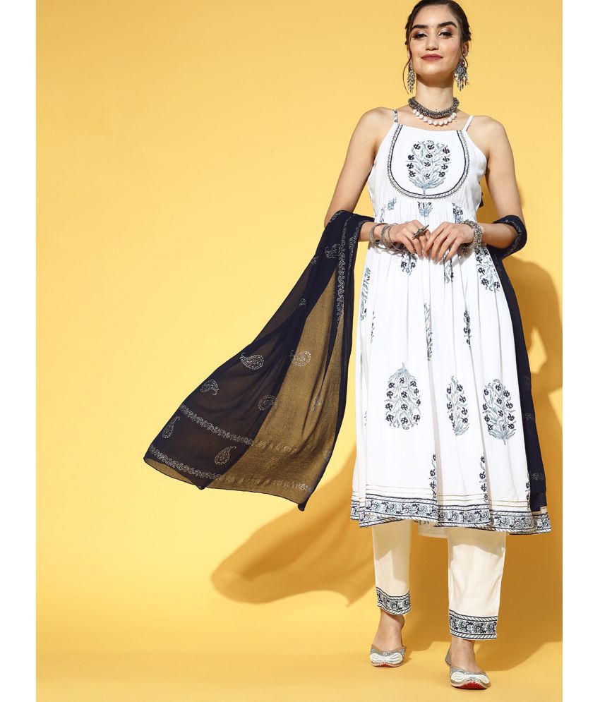    			Yufta - Anarkali Rayon White Women's Stitched Salwar Suit ( Pack of 1 )