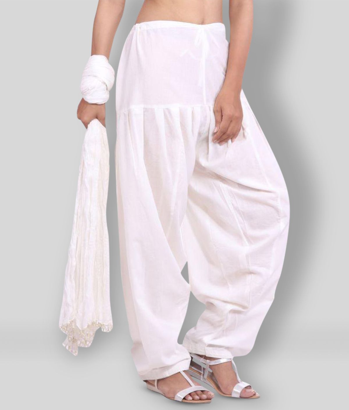 Jaipur Kurti - White Cotton Women's Patiala With Dupatta ( Pack of 1 )