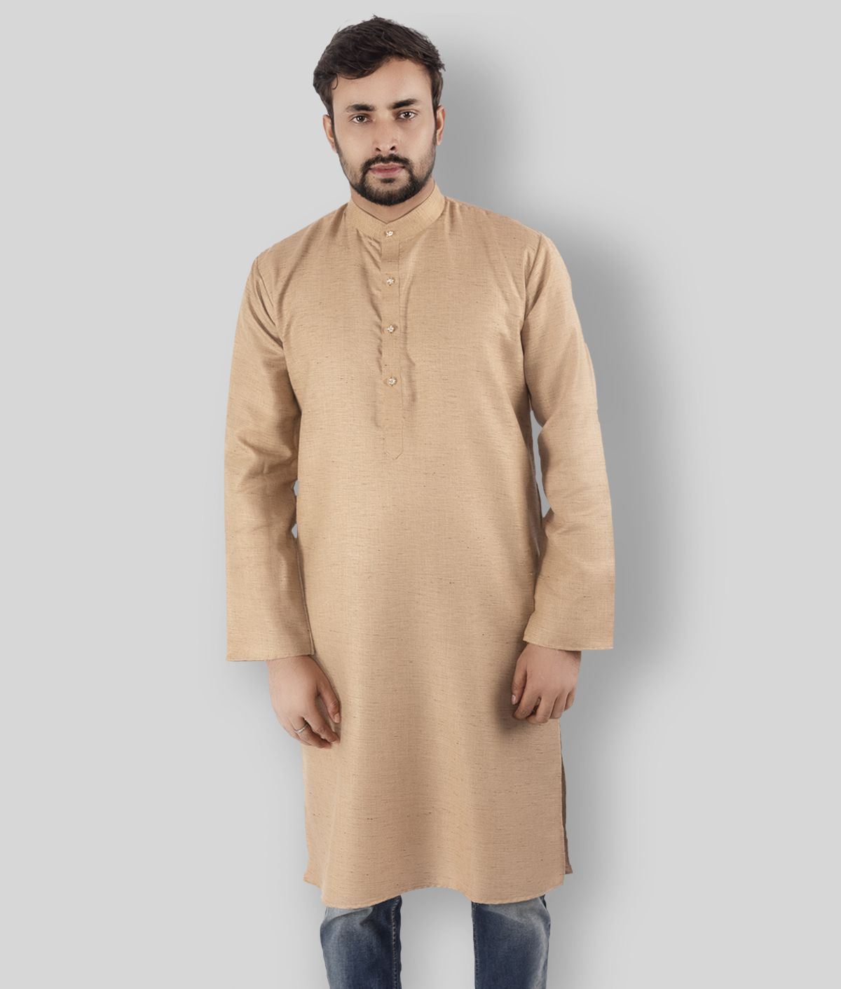     			Maharaja - Beige Linen Men's Regular Kurta ( Pack of 1 )