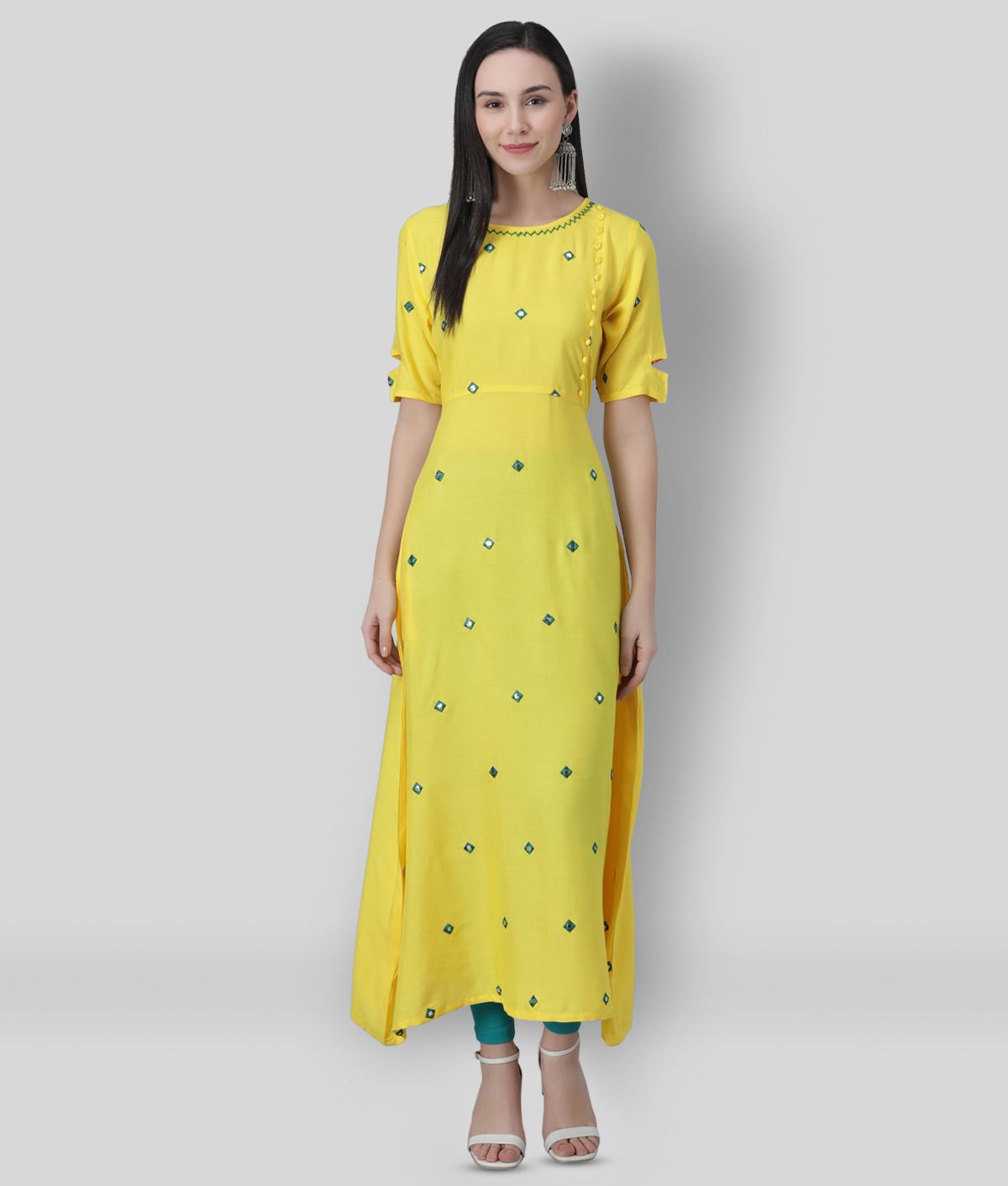     			Frionkandy - Yellow Rayon Women's Fit And Flare Dress ( Pack of 1 )