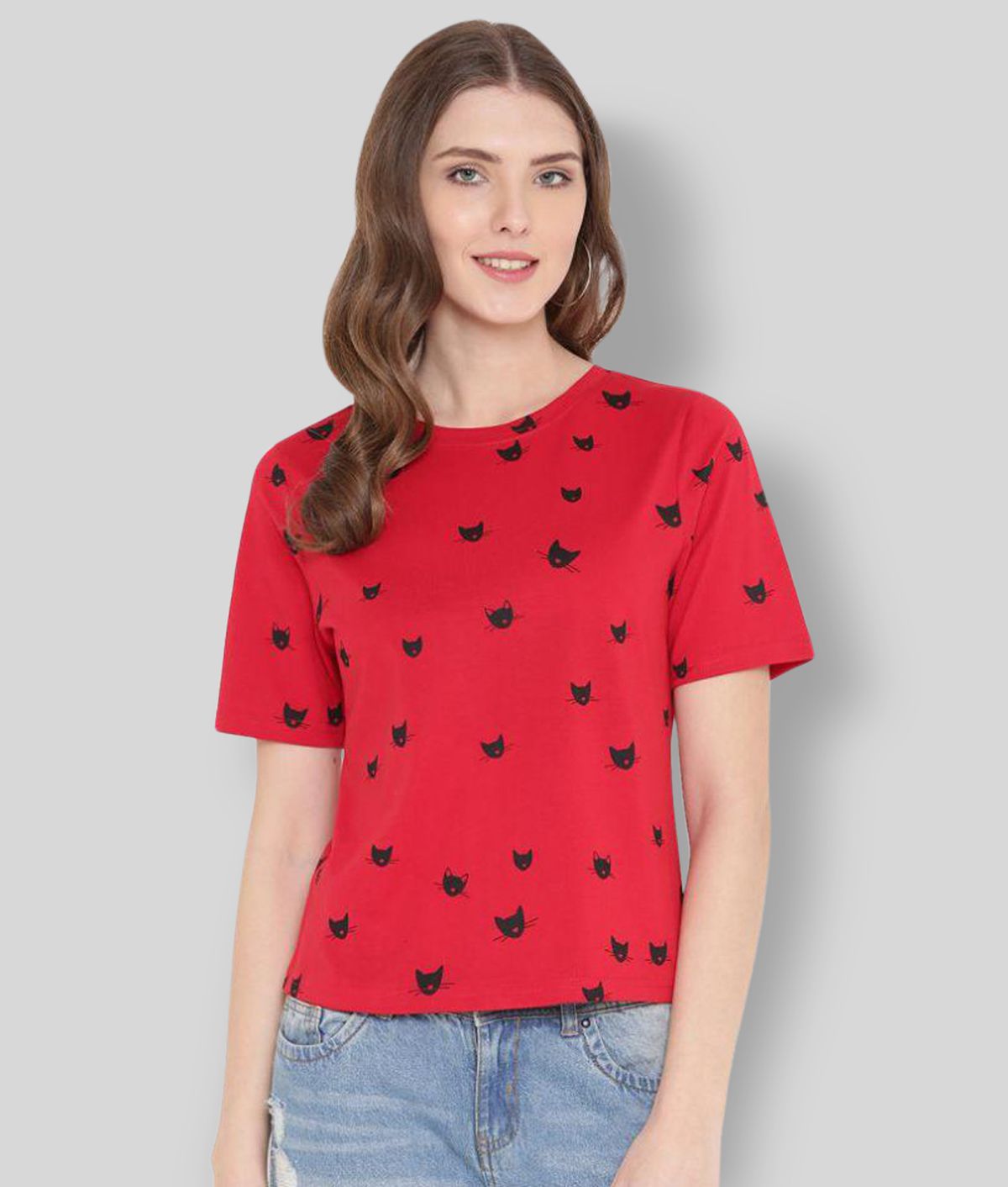 Gritstones - Red Cotton Blend Regular Fit Women's T-Shirt ( Pack of 1 )