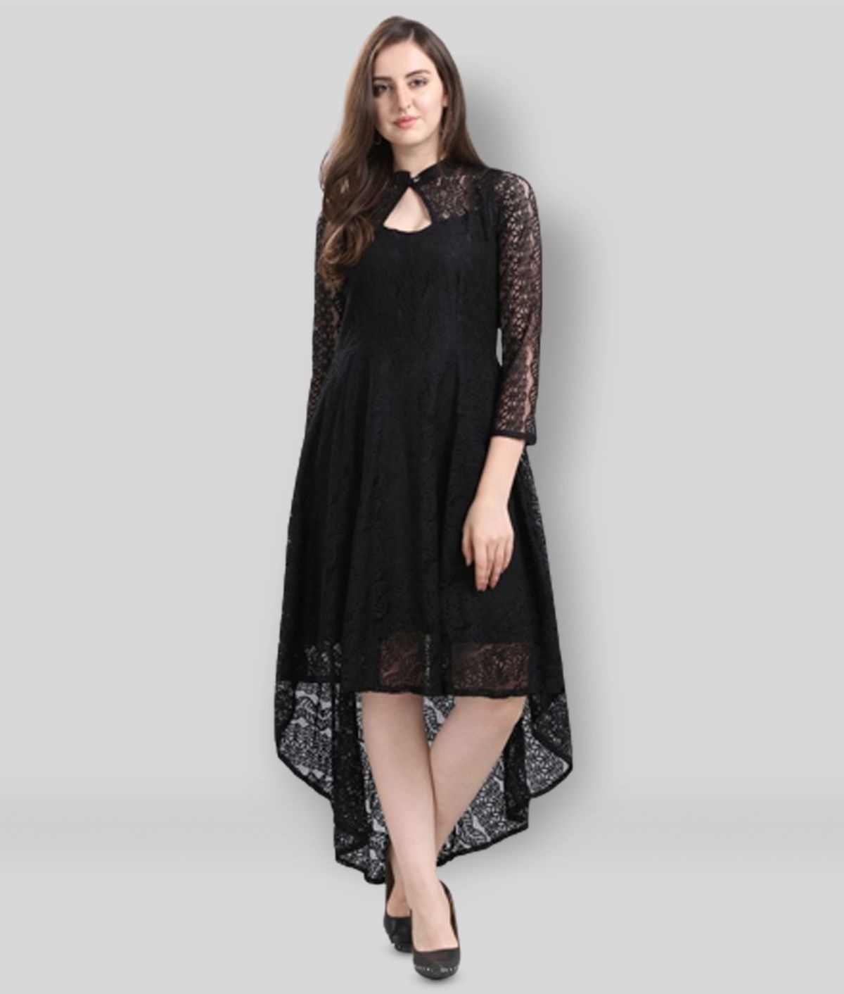     			Selvia - Black Net Women's Asymmetric dress ( Pack of 1 )