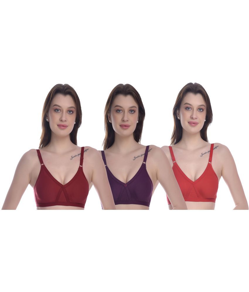    			Elina - 100% Cotton Solid Multicolor Women's Non Padded Regular Back ( Pack of 3 )