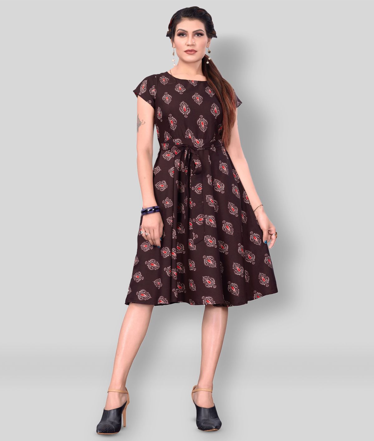     			Hiva Trendz - Brown Crepe Women's Fit & Flare Dress ( Pack of 1 )