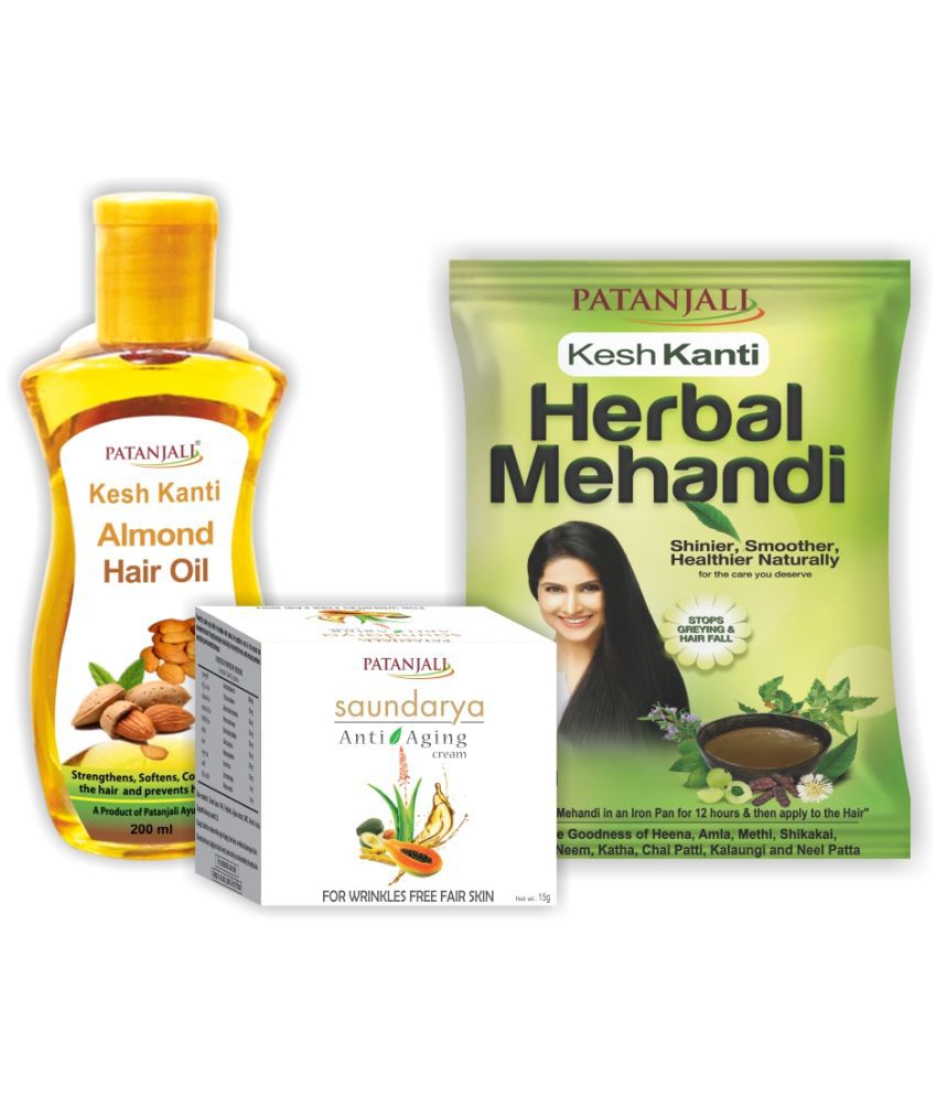 Patanjali Almond oil+kesh kanti herbal mehendi+anti ageing cream-Combo: Buy  Patanjali Almond oil+kesh kanti herbal mehendi+anti ageing cream-Combo at  Best Prices in India - Snapdeal