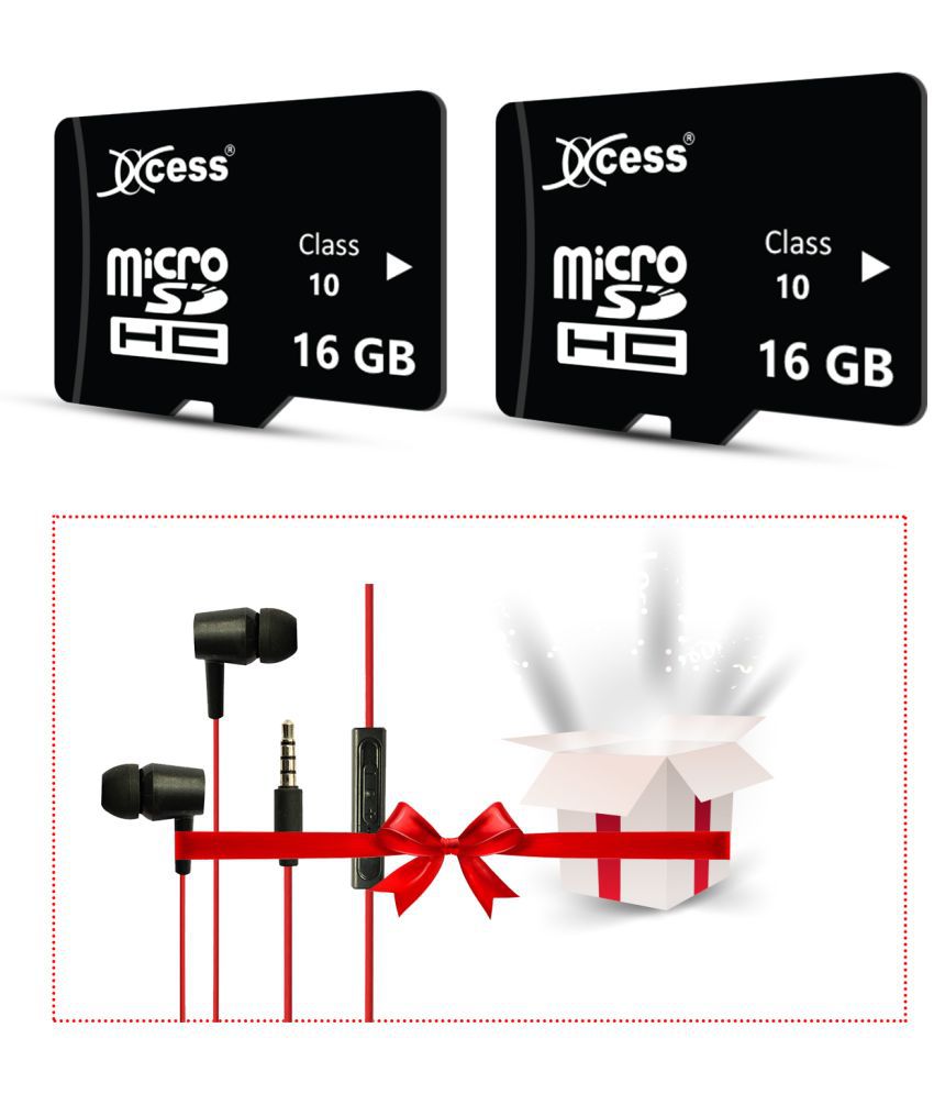 Xccess Premium Combo 16+16GB Memory Card,16GB micro SD Card,Class 10,Fast Speed for Smartphones, Tablets and Other Micro Slots with Data Transfer,16GB Pack of 2 Combo With Z60 Earphone.