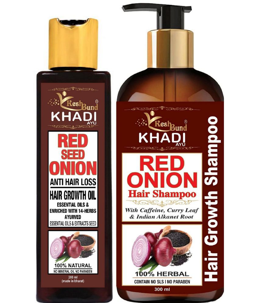 vkeshbund Khadi ayu Red Onion Anti Hair Loss & Hair Growth Combo with Red  Onion Oil 200ml + Red Onion Shampoo Shampoo 200ml Total 400ML (2 Items in  the set: Buy vkeshbund