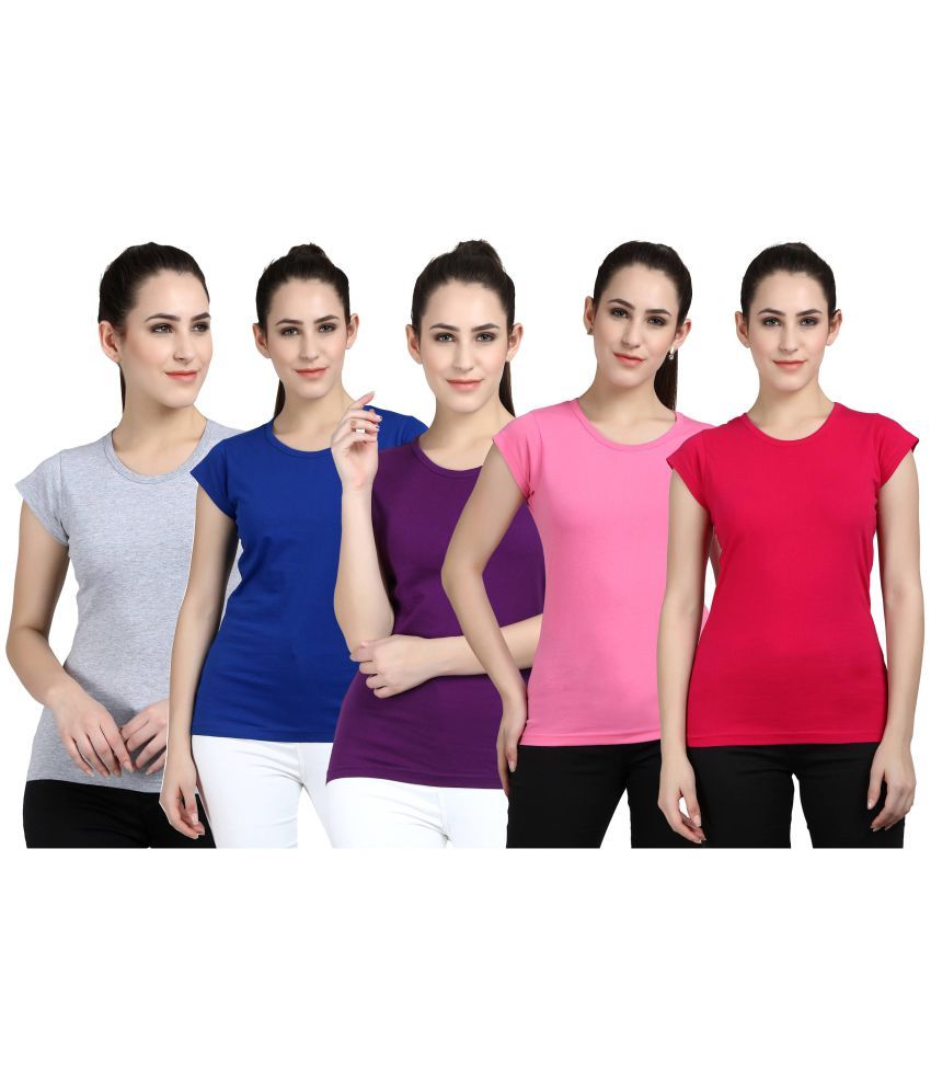     			Diaz - 100% Cotton Regular Multicolor Women's T-Shirt ( Pack of 5 )