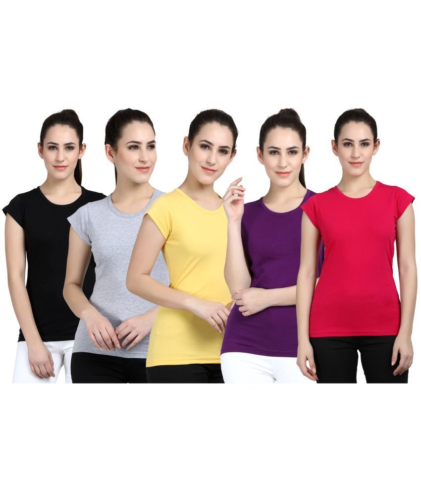     			Diaz - 100% Cotton Regular Multicolor Women's T-Shirt ( Pack of 5 )