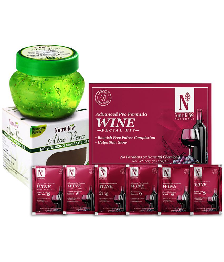     			NutriGlow NATURAL'S Advanced Pro Formula Wine Facial Kit (60gm) and Aloe Vera Gel (100ml) for Skin Moisturization & Remove Blackheads, Pack of 2