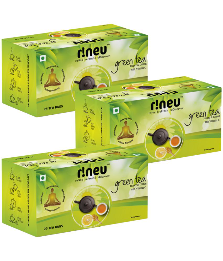 r!neu Green Tea | Honey & Lemon | Added Vitamin C (25 Tea Bags X 3)