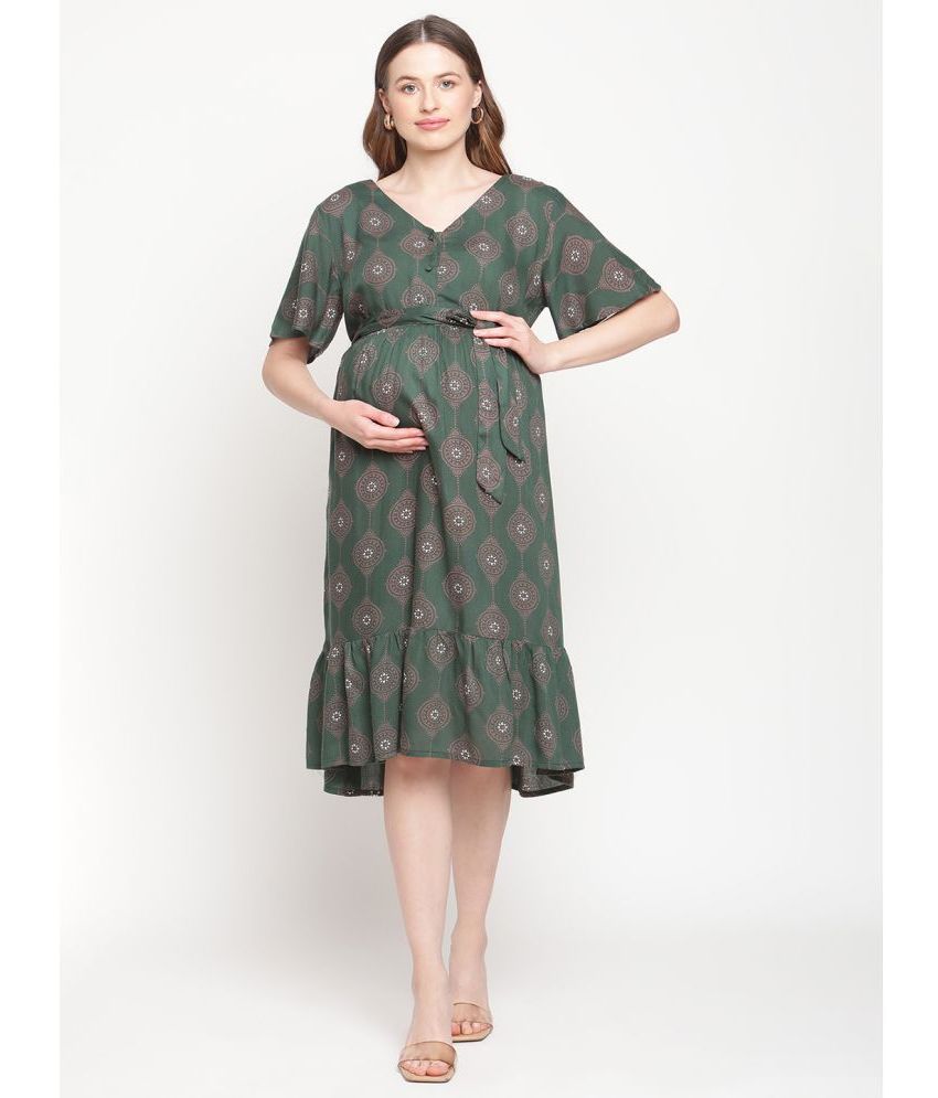 Moms Maternity - Rayon Green Women's Maternity Dress ( Pack of 1 )