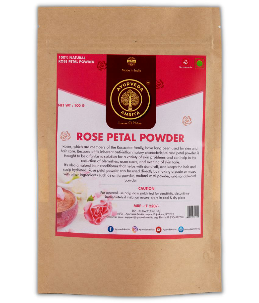 Ayurveda Amrita Pure, Natural & Organic Rose Petal Powder for Hair & Skin 100 Gram
