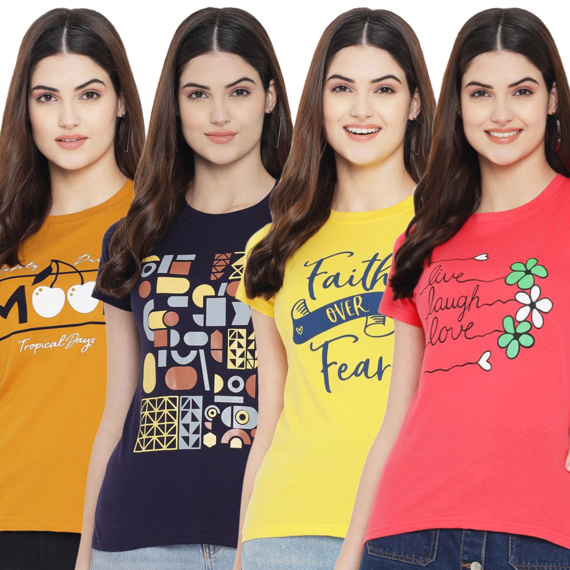     			Fabflee - Multicolor 100% Cotton Regular Women's T-Shirt ( Pack of 4 )