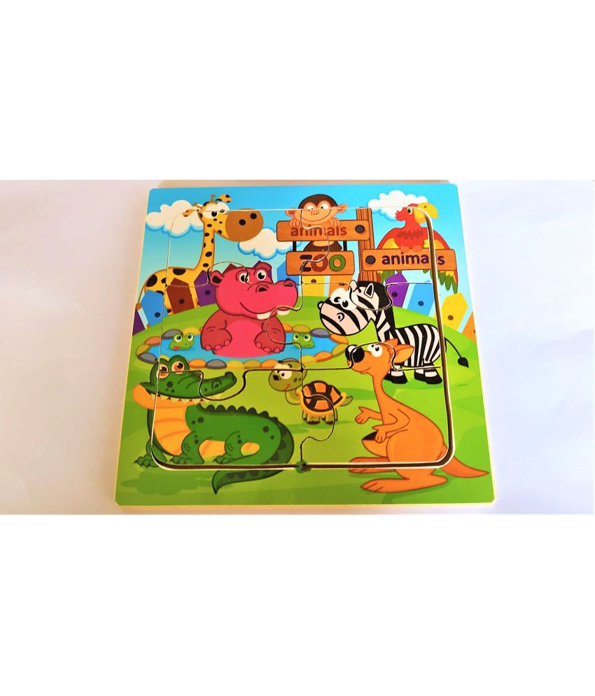     			Peters  Pence Wooden Multi-Color  Small Board  ZOO ANIMALS  PUZZLE  FOR KIDS  (6 X6 INCHES )