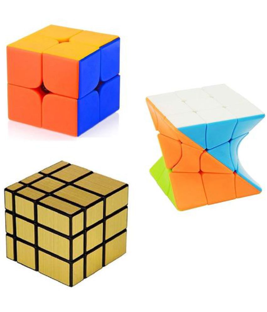 Tzoo High Speed Smooth Stickerless Cube Combo of 2x2,Twister Cube and 3x3x3 Gold Mirror Cube (3 Pieces)
