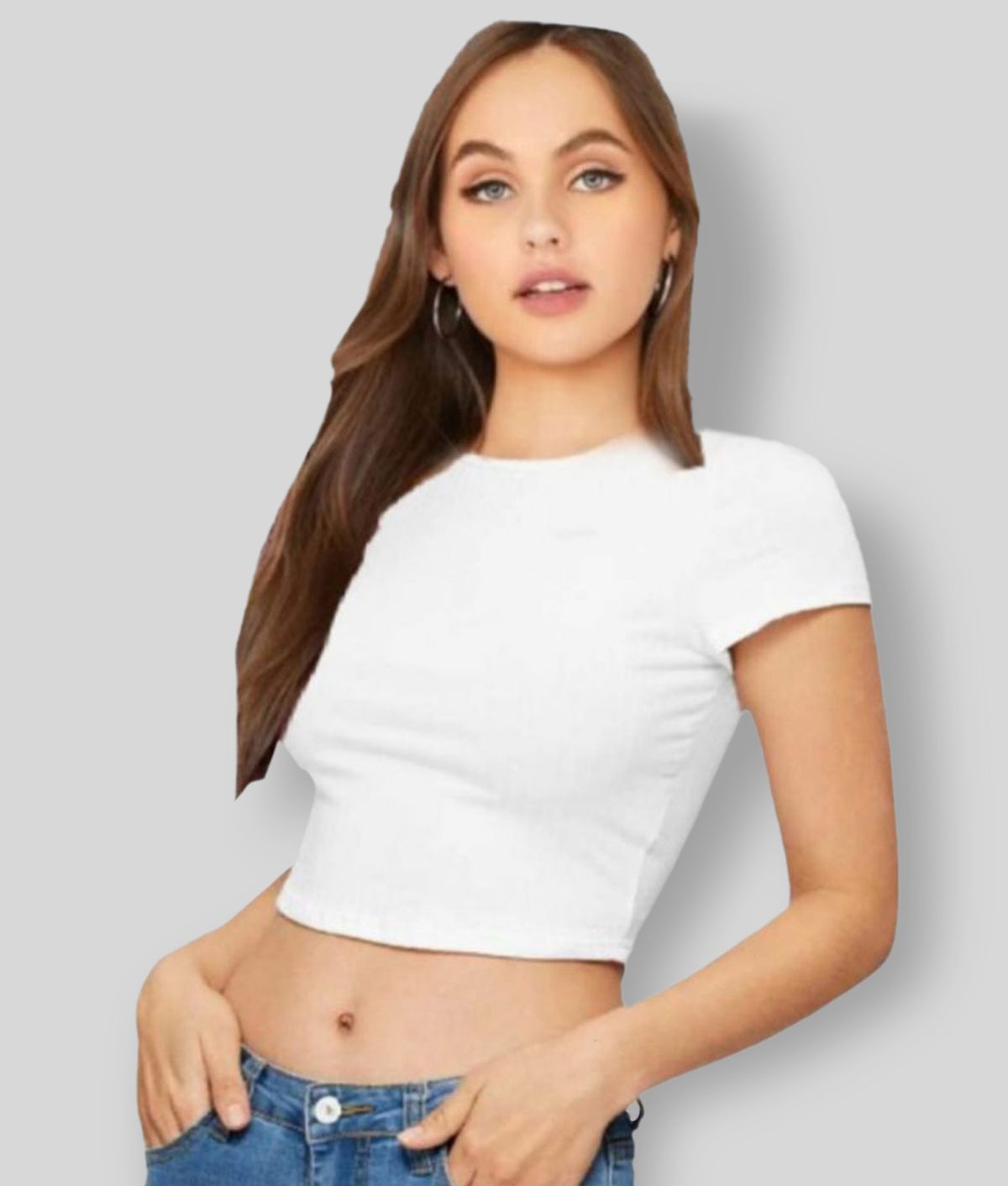     			Dream Beauty Fashion - White Cotton Blend Women's Crop Top ( Pack of 1 )