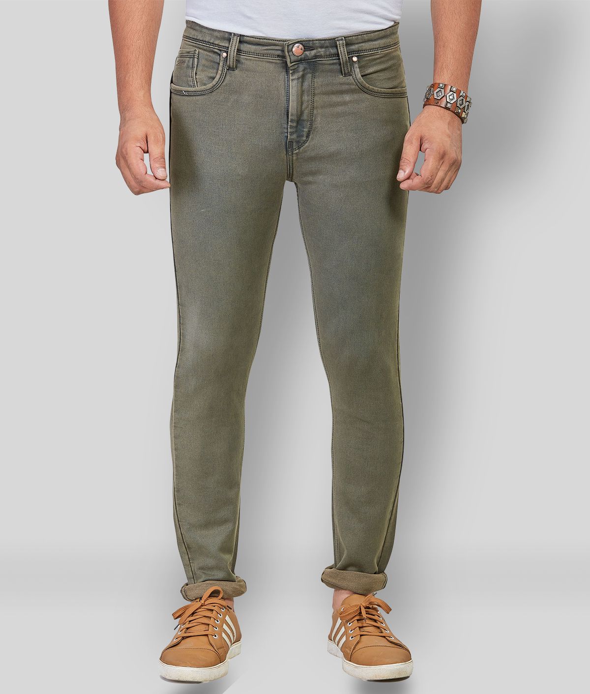 Hasasi Denim - Olive Green Cotton Blend Regular Fit Men's Jeans ( Pack of 1 )