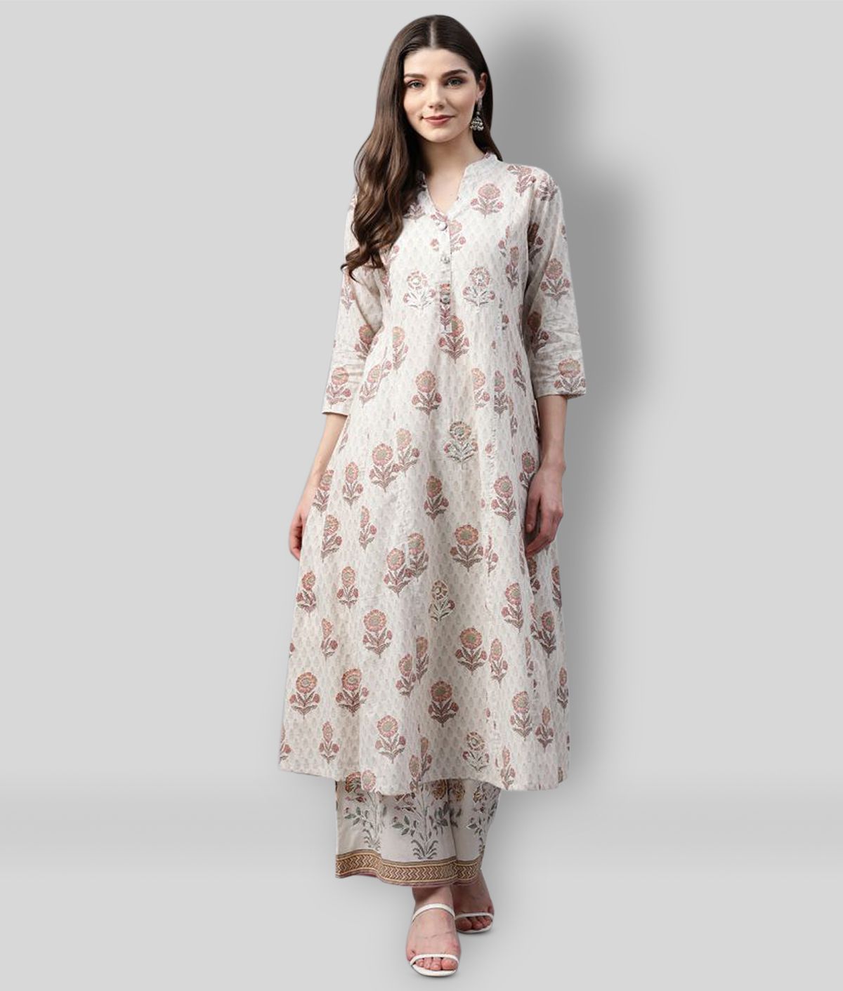     			Divena - Off White Anarkali Cotton Women's Stitched Salwar Suit ( Pack of 1 )