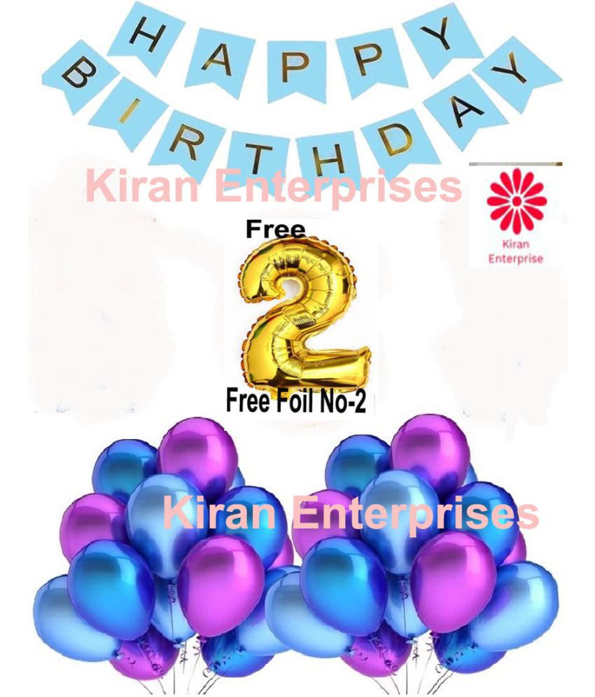     			Kiran Enterprises Happy Birthday Banner ( Blue ) + 30 Metallic Balloon ( Blue, Purple ) + Free Foil No- 2